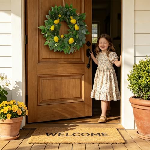 24 Inch Artificial Lemon Wreath for Front Door, Summer Lemon Wreath with Lifelike Yellow Lemons, Greenery, Spring Summer Farmhouse Wreaths for Porch Wall Window Kitchen Home Decor - Image 6
