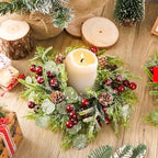 6 Pcs 9.2" Mini Christmas Wreaths for Cabinets Small Wreath Kitchen with Ribbon Christmas Decorations Candle Rings Red Berry Pine Cone Wreaths for Windows Farmhouse Xmas Decor Table Centerpiece - Image 2