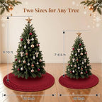 VOXOR 60 Inch Christmas Tree Skirt, Extra Large Chunky Knitted Tree Skirt with Bow Tie Closure, Burgundy Vintage Tree Skirts for 9 & 10 Feet Trees, Farmhouse Christmas Decorations for Home Living Room - Image 3