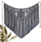 Youngeast Macrame Wall Hanging Large Macrame Curtains Leaf Shape Beads Wall Decor Boho Tassel Wall Art Woven Tapestry Headboard Backdrop Gray - Image 3