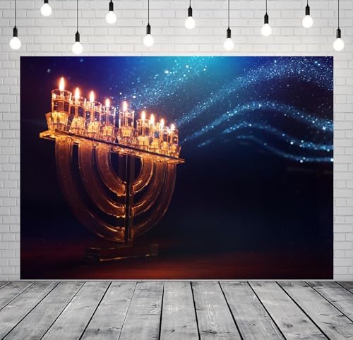 BELECO 15x10ft Fabric Hanukkah Backdrop Jewish Holiday Menorah Candles Background Religious Theme Party Decorations Photo Booth Studios Props Wallpaper - Image 2