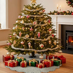 MiniInflat Quilted Christmas Tree Skirt - Vintage Floral Block Print Christmas Tree Skirt with Scalloped Edge Thicken Cotton for Home Decorations Holiday Party Gift(60 Inch,Plaid Floral,Green) - Image 5