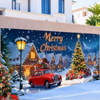 Merry Christmas Garage Door Banner 7x16FT Snowy Village Scene with Car & Tree, Holiday Garage Door Cover for Outdoor Xmas Decorations - Image 6