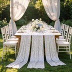 Silver Sequin Table Runner 12x108 Inch 15 Pack Wedding Party Table Decor - Image 2