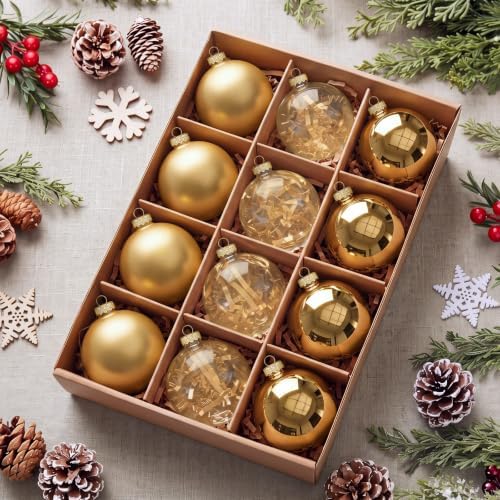 Seenelling 12 Pcs Christmas Glass Ball Ornaments 3.15 Inch, Gold by QianRuu