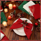 LemonRoad 36 Pcs Cloth Napkins and Napkin Ring Holders, Reusable Fabric for Table Decor Banquet Holiday Dinner Party Supply(Red, Dark Green,White,Christmas) - Image 2