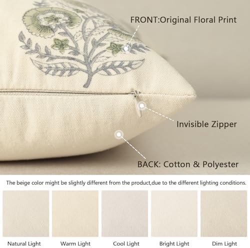 Vintage Floral Print Euro Sham Pillow Covers 24x24 Set of 2 Patterned Accent Decorative Cushion Covers Modern Farmhouse Throw Pillow Covers for Bed Sofa Couch Chair Living Room Home Decor, Sage Green - Image 3