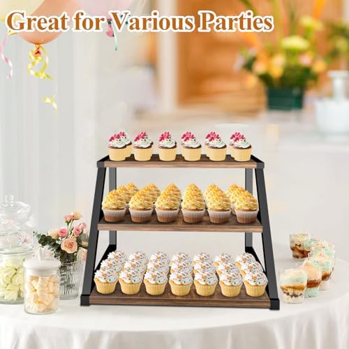 Cupcake Stand, 3 Tier Large Cupcake Stand for 50 Cupcakes Rustic Cupcake Display Stand Square Wood Dessert Table Display Set Cupcake Tower Tiered Tray Stand for Wedding Birthday Graduation Baby Shower - Image 3