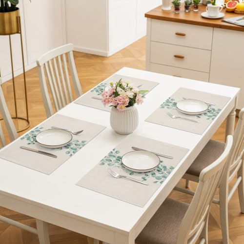 Cotton and Linen Eucalyptus Leaf Placemats Set of 8 Linen Place Mats Washable Table Mats Indoor/Outdoor Placemats for Dinging Table, 13 x 19 Inches - Image 4