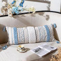 BlissBlush 14x36 Lumbar Pillow Cover for Bed, Rectangular Long Decorative Throw Pillowcase, Boho Accent Cushion with Blue Tufted Pattern and Tassels, Cream Neutral (Cover Only) by BlissBlush