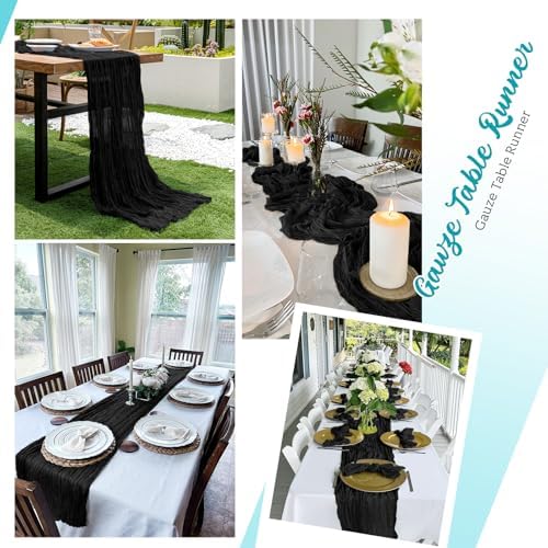 16 Pack Black Cheesecloth Table Runners 20x120 Inch Gauze Table Runner Cheese Cloth 10FT Black Table Runner Rustic Sheer Runner for Wedding Baby Shower Birthday Party Table Decor - Image 5