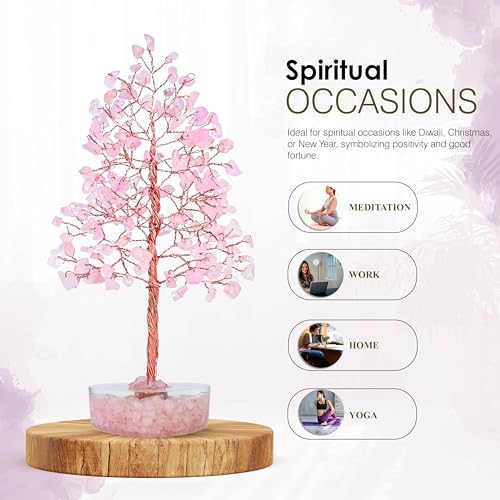 Crocon® Rose Quartz Heart Shape Base Crystal Tree, Birthday Gifts for Women - Image 3
