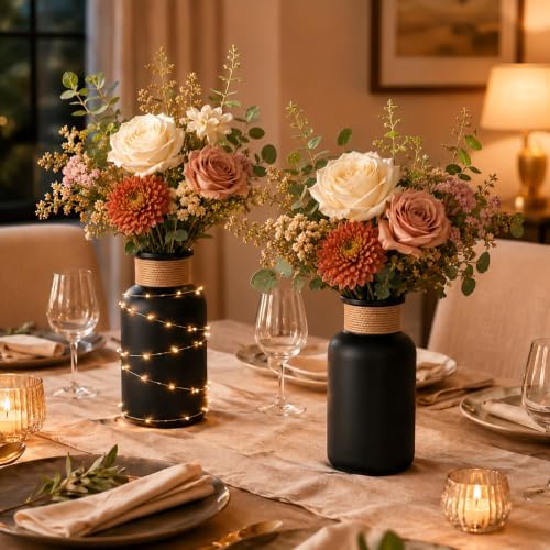 TBWIND Vintage Glass Flower Vase, 12PCS Farmhouse Black Mason Jar Vases - Image 3