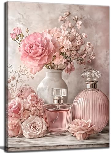 Pink Floral Canvas Wall Art Rose Flowers Plant painting Decor Picture Perfume Botanical Posters Prints for Living Room Dressing Preppy Apartment Valentine's Day Bedroom Corridor Home Decoration by JUZKNMCWallArtwelcomesyou