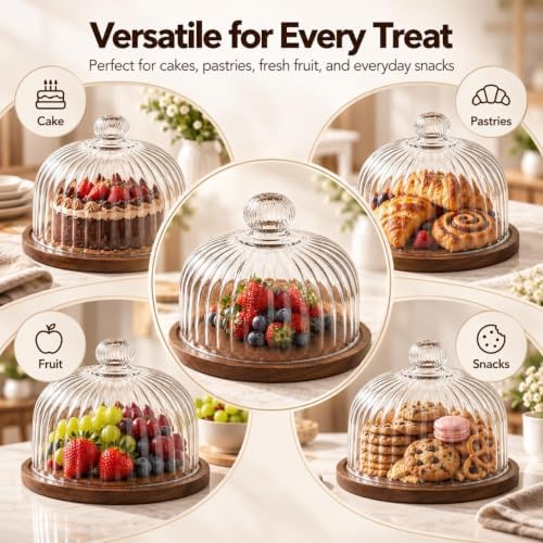 Glass Pumpkin Cloche with Wood Base, Decorative Glass Display Dome Tray - Image 7