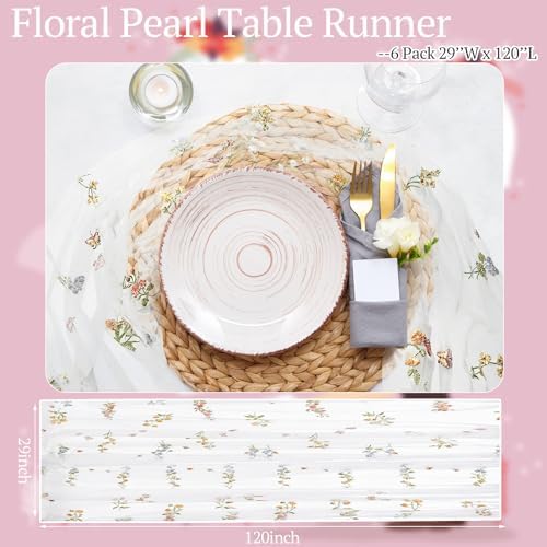 Lounsweer Apricot Wildflower Table Runner 10ft Embroidery Tulle - Image 6