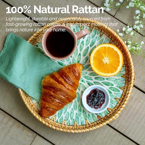 JUNGLE CULTURE Round Rattan Tray with Mother of Pearl Inlay • Everglade 14" - Image 2