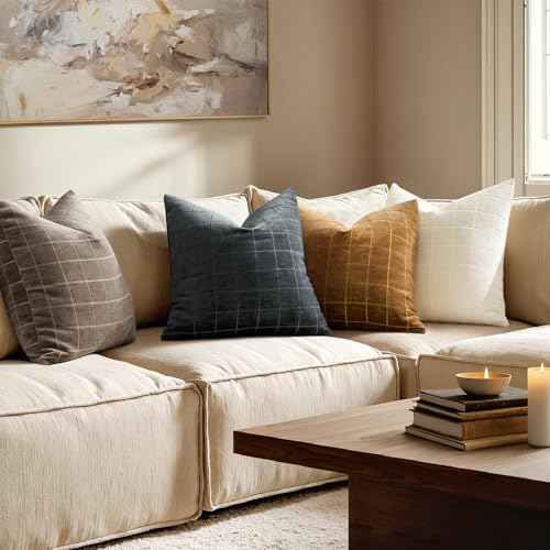 MIULEE Black Plaid Decorative Euro Throw Pillow Covers 22x22 Set of 2 - Image 4