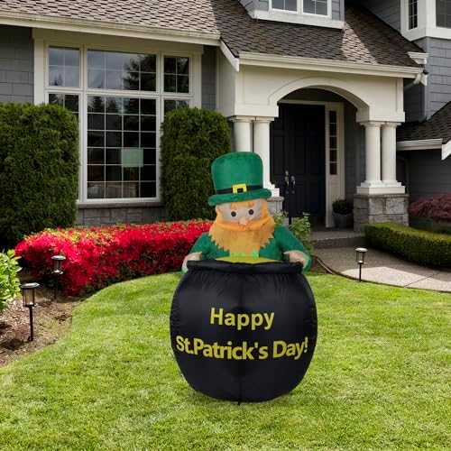 LED Lighted Inflatable Leprechaun with Pot of Gold St. Patrick's Day Outdoor Decoration - 4' - Image 3