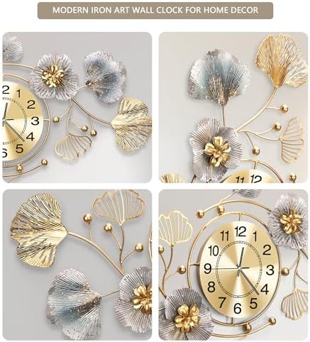 33" Modern Farmhouse Large Decorative Wall Clock, Ginkgo Metal Art - Image 6