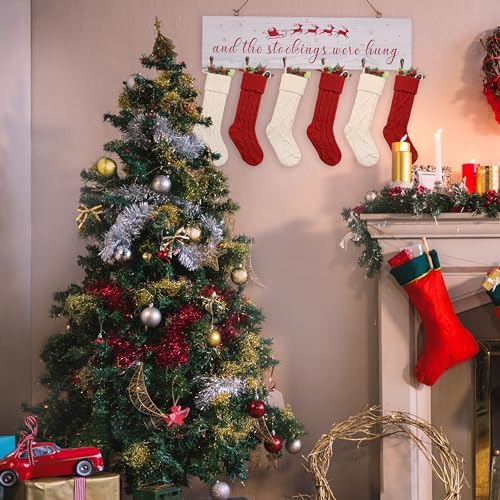 Christmas Stocking Holder, The Stocking were Hung Wood Hanging Sign, Stocking Holder for Wall, Xmas Stocking Holder with 6 Hangers for Fireplace Mantel, 24 inch,White - Image 6