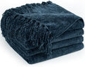 Chenille Throw Blanket for Couch 60" x 80" Twin, Navy Blue by LONGCREATE