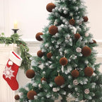 3.15In Brown Velvet Christmas Ornaments Set,12Pcs Flocked Ornaments Balls - Image 5