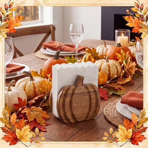 Havawish Fall Pumpkin Wooden Napkin Holder Table Decor, Natural Wood - Image 4