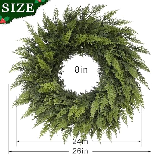 24" Lifelike Touch Artificial Christmas Cedar Wreath for Front Door Decor - Image 6