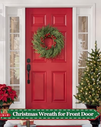 26" Christmas Cedar Wreath - Large Artificial Evergreen Pine Norfolk Wreath - Image 6