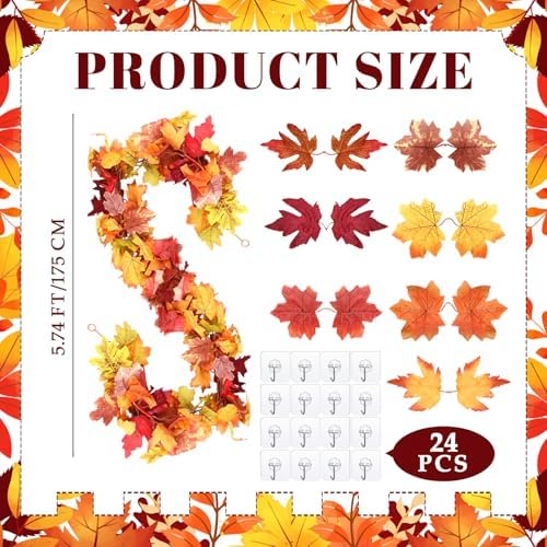 12 Pcs Fall Maple Leaf Garland 69 ft Artificial Hanging Vine - Image 2
