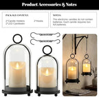 Hurricane Candle Holders Set of 2-10" & 7.8" Black Metal Base with Glass Dome, Includes 2 Pillar Candles, Hanging or Tabletop Centerpiece (Batteries Not Included) - Image 5
