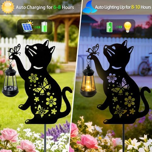 Cat Solar Lights Outdoor, Black Cat Hanging Lantern Waterproof Garden Decor - Image 3
