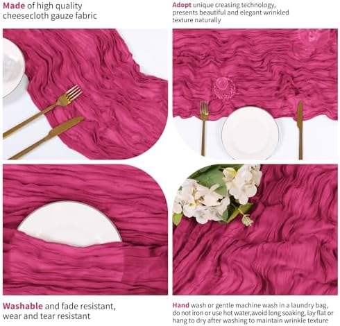 14 Pack Hot Pink Cheesecloth Table Runner 17x108 Inch Semi Sheer Boho Gauze Cheese Cloth Fabric Table Runners, for Wedding Party Baby Shower Birthday Home Decor Garden Farmhouse - Image 4