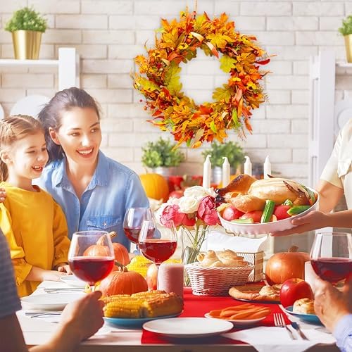 24” Fall Wreaths for Front Door, Autumn Wreath with Leaves, Bumpkins, Berries and Sunflowers for Fall Garland Thanksgiving Day Halloween Indoor Outdoor Wall Home Decor - Image 4
