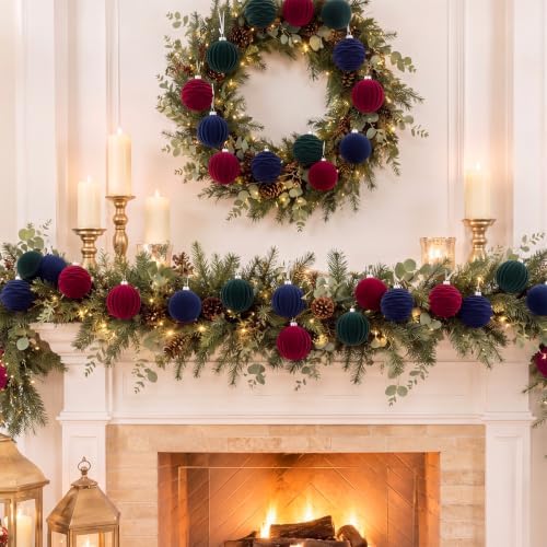 36 Pcs Velvet Christmas Ornament Vintage Ball Bulk, Blue Green Burgundy Red - Image 5