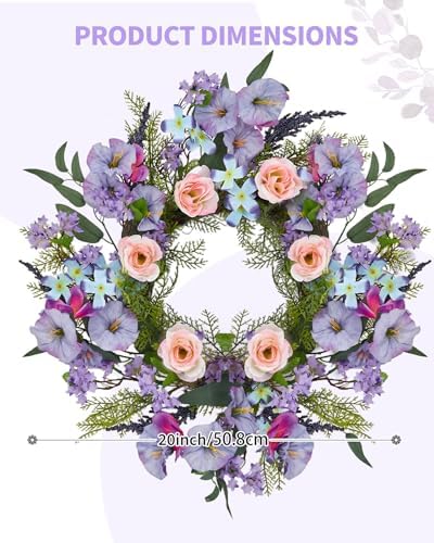 Garvee 20 in Spring Summer Artificial Colorful Flower Wreath for Front Door - Image 2