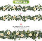 4 Pack 24FT Artificial Eucalyptus Flower Garland with 6 Champagne Roses, Fake Flower Vines Centerpieces for Tables, Spring Greenery Floral Garland for Mantle Wedding Backdrop Home Table Runner Decor - Image 3