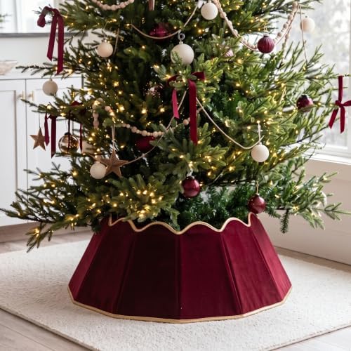 Hungdao Velvet Foldable Christmas Tree Collar, Burgundy Tree Skirt, 28'' by Hungdao