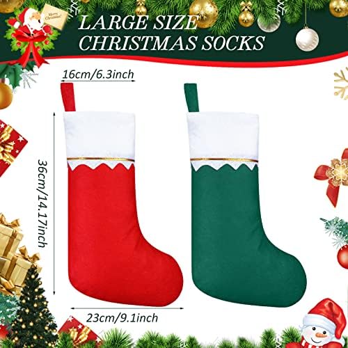 Zubebe 60 Pcs Felt Christmas Stockings Bulk, 15'',White Trim, Red Green - Image 2