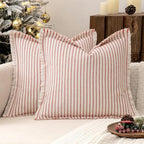 MIULEE Christmas Red Striped Euro Decorative Throw Pillow Covers, 24x24 by MIULEE