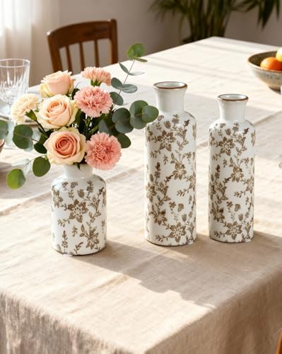 Brown Ceramic Vase Set of 3, Vintage Brown Floral Vases for Home Decor - Image 6