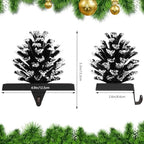 Hxezoc 2 Pack Pine Cone Christmas Stocking Holder with Snowflake, 3D Brown Metal Mantel Stocking Hangers for Christmas Fireplace Mantel Decorations Christmas Holiday Supplies - Image 2