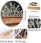 Dazingart 16" 3D Wooden Welcome Sign, Wildflower Front Door Hanger, All Season Farmhouse Outdoor Porch Decor (Welcome Black) - Image 4