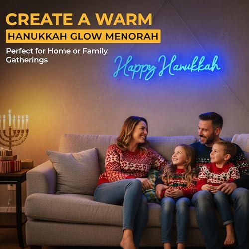 Happy Hanukkah Sign Neon LED for Wall Decor – Blue Hanukkah Lights Indoor, Easy to Hang Hanukkah Wall Decor & Light for Home, Window, and Party Decor - Image 5