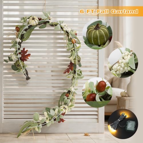 6FT Fall Garland with Lights for Thanksgiving Mantel Decor for Fireplace - Image 5