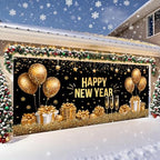 New Year’s Glittering Garage Door Banner – "Happy New Year" with Gold Balloons, Champagne Glasses, and Gifts – Garage Door Cover for Holiday Decor and Outdoor Celebrations - Image 3