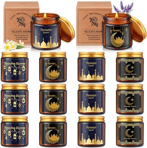 MTLEE 12 Pcs Ramadan Gifts Ramadan Mubarak Scented Candles Jar Eid Candles Eid Mubarak Muslim Scented Light Islamic Party Favors Gifts for Home Muslim Islam Festival Holiday Decor(Brown) by MTLEE