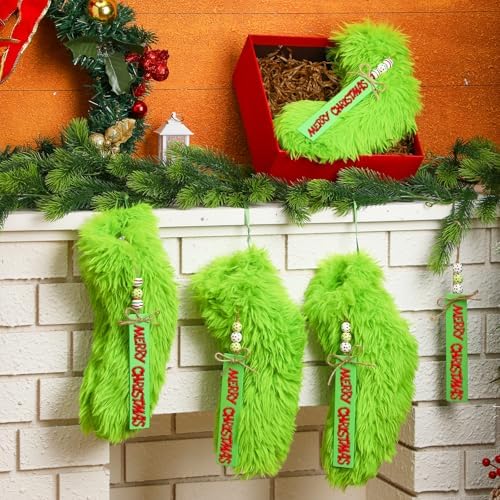 Moucuny 6 Pcs Lime Green Christmas Stocking Faux Fur Stocking DIY Name Tags - Image 4