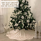 Foilswirl 48 Inch Ivory Velvet Christmas Tree Skirt, Scallop Dedge - Image 2